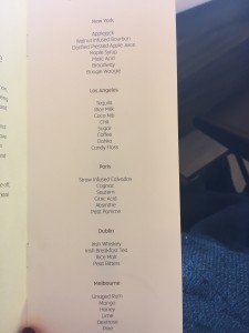 Etihad JFK Lounge Cocktail Menu