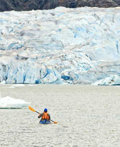 Kayak paddling on Mendenhall Glacier Lake