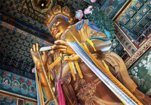 Maitreya Buddha statue in the Hall of Boundless Happiness, Lama Temple