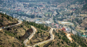 The hill road and aerial view of Thimphu