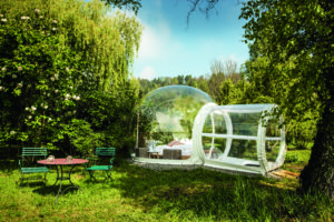 Switzerland. The Thurgau Bubble Hotel. In four transparent, furnished ball tents it is possible to stay in the middle of nature.