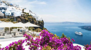 Cruise ship along the shores of Santoríni island, Greece