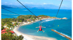 Royal Caribbean guests ride the world’s longest overwater zipline on Labadee in Haiti