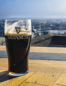 Pint of beer and view from Gravity Bar