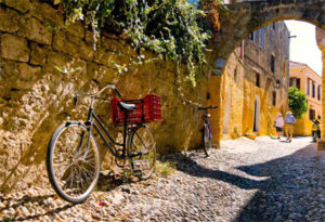 Tourists on the cobbled streets of Rhodes