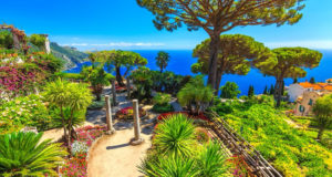 Ornamental garden with colorful flowers at Villa Rufolo, Ravello