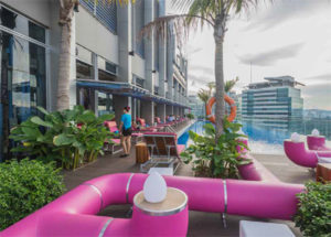 The rooftop bar and pool at Aloft Hotel