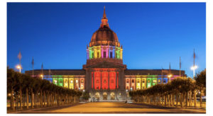 San Francisco City Hall illuminated in rainbow colors in honor of Pride Week PHOTO: © NICKOLAY STANEV | DREAMSTIME