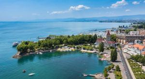 Aerial view of Lac Léman (Lake Geneva) in Lausanne