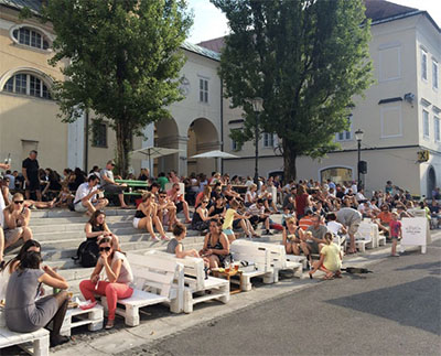 Outdoor dining at the open-air food market