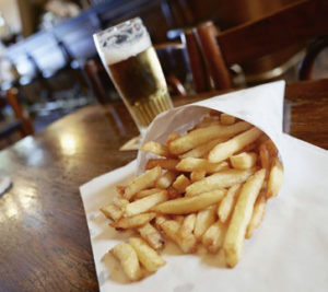 Brussels fries and beer at a pub