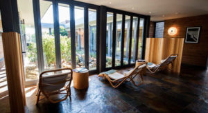 Finisterra Spa relaxation area with view to garden