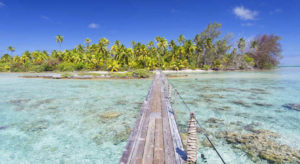 Footbridge across a lagoon at Tetamanu on Fakarava in the Tuamotu archipelago