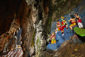 Temple in the middle of a cavern at Batu Caves Temple complex in Kuala Lumpur, Malaysia