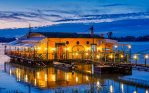 Danube river raft restaurant