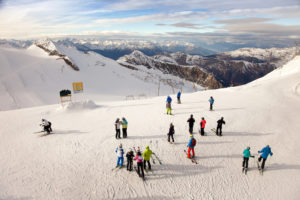 Skiers on the slopes of Hintertux, Austria.