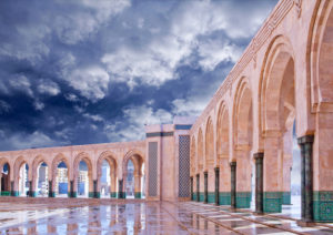 Arcade columns in Hassan II Mosque in Casablanca, Morocco, Africa.