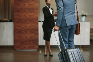 Concierge welcoming in hotel lobby