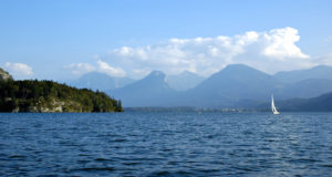 A lake in the Austrian Alps is a popular spot for diving