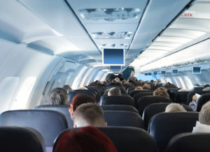 busy airplane interior