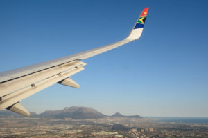 SAA flying over Cape Town