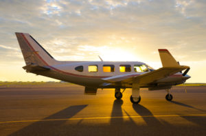 Small private propeller passenger piper plane at Cheyenne Regional Airport