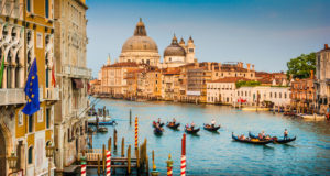 Canals in Venice at sunset