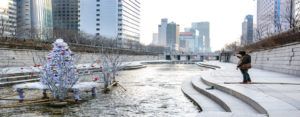 Cheonggyecheon stream in winter, Seoul, South Korea