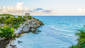 The seaside view of the Castle at Tulum in Mexico.