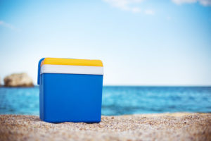 Portable cooler on the beach