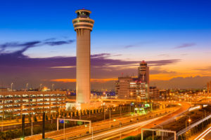 Haneda Airport control tower in Tokyo, Japan.