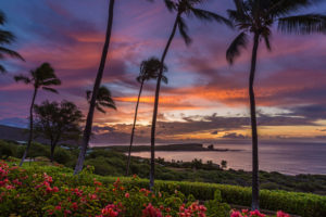 Sunrise over Menele Bay on the island of Lanai, Hawai'i