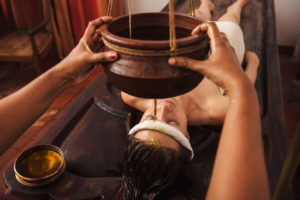 Ayurvedic shirodhara treatment in India. Therapist, alternative.