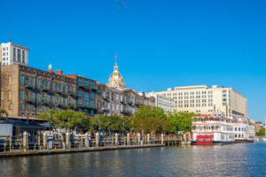 Riverfront of downtown Savannah in Georgia