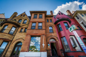 Buildings along 18th Street in Adams Morgan, in Washington, DC.