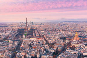 Aerial night view of Paris, France