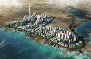 Artist's rendering of the plan for Jeddah Economic City, including Jeddah Tower