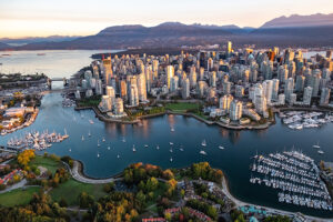 Aerial view of the city of Vancouver, British Columbia, Canada