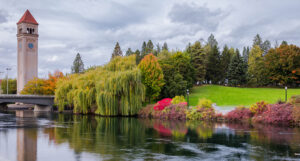 Once the clock tower of the former Great Northern Station, the tower continues to dominate the Spokane skyline. The clock lies within Riverfront Park for visitors to walk up and see up close.